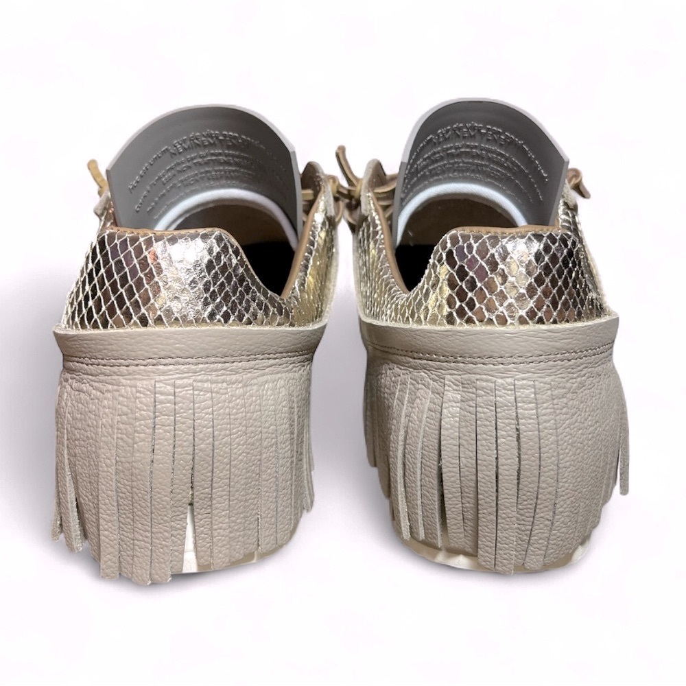 Women's Beige Fringe Leather Sneakers - Casual Chic - Picture 9 of 15